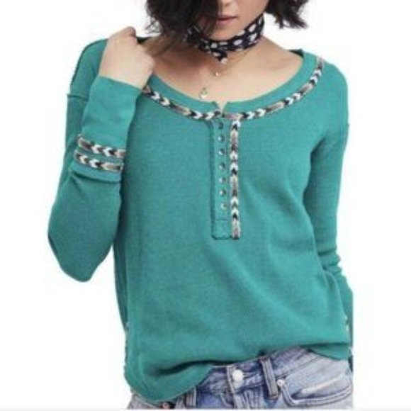Free People Henley Thermal Button, Long Sleeve Top NWT - Picture 2 of 7
